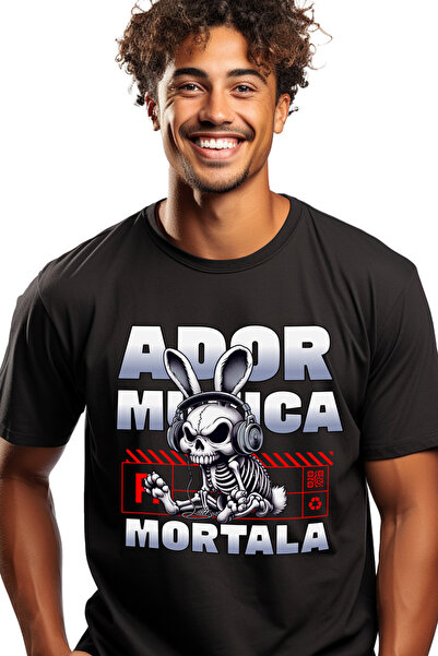 StoryGift Romania Tricou Barbati Iepure Schelete Ador Muzica Mortala Cu Impri...