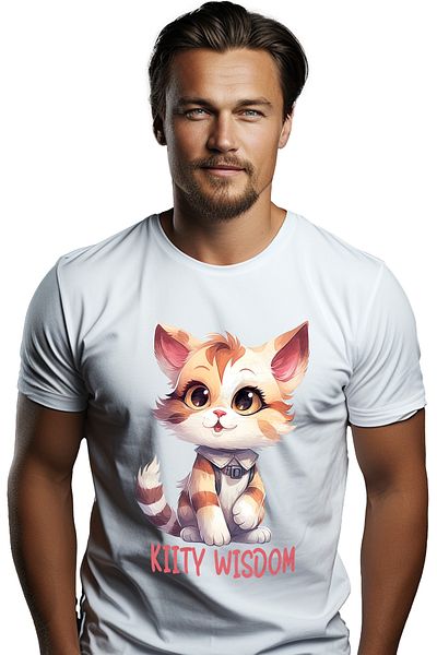 StoryGift Romania Tricou Barbati Cu Pisicuta Vesela Cu Mesajul "kitty Wisdom", Ilustratie, Intelepciune, Int Stg