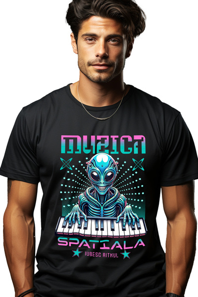 StoryGift Romania Tricou Barbati Extraterestru La Clape, Muzica Spatiala, Iub...