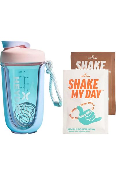 HEYDAY Shaker Bottle with Stainless Steel Blender Ball 550 ml (P Shaker + Vanilla/Mocha)