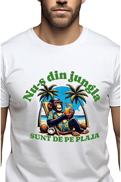 StoryGift Romania Tricou Barbati Maimuta La Plaja Text Nu-s Din Jungla Sunt D...