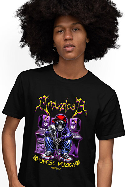 StoryGift Romania Tricou Barbati Muzica Dj Schelete Craniu Iubesc Muzica Cu I...