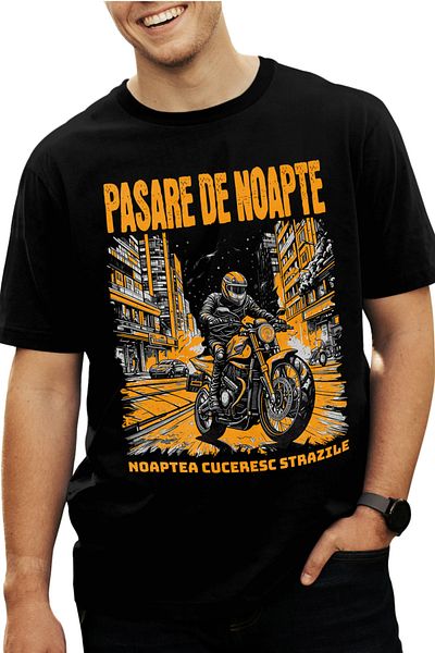 StoryGift Romania Tricou Barbati Pasare De Noapte Cuceresc Strazile Motor Viteza Cu Imprimeu Pe Fata, 100% Stg