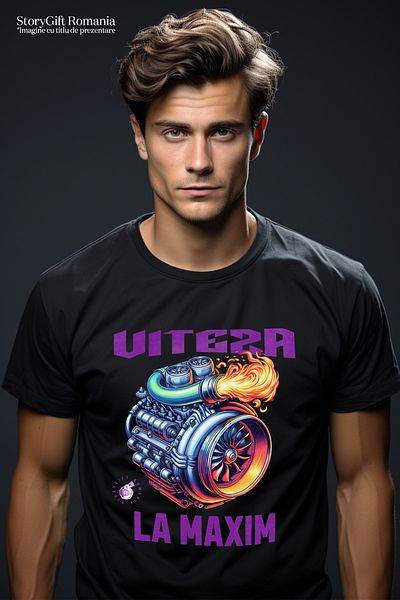 StoryGift Romania Tricou Barbati La Viteza La Maxima Putere Turbina Motor Masina Cu Imprimeu Pe Fata, 100% Bstg