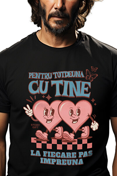 StoryGift Romania Tricou Barbati Inimi Fericite Cuplu La Fiecare Pas Impreuna...