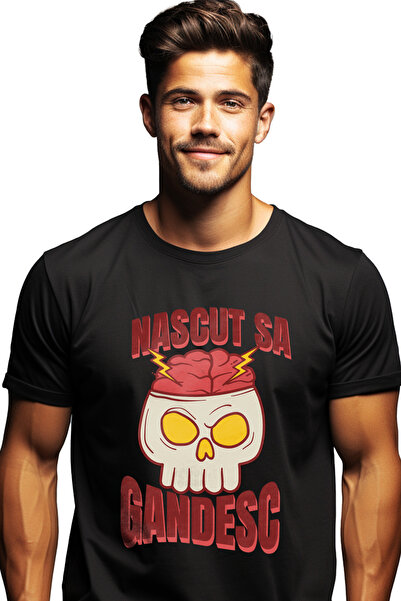 StoryGift Romania Tricou Barbati Nascut Sa Gandesc Craniu Cu Creier Geniu Cu ...