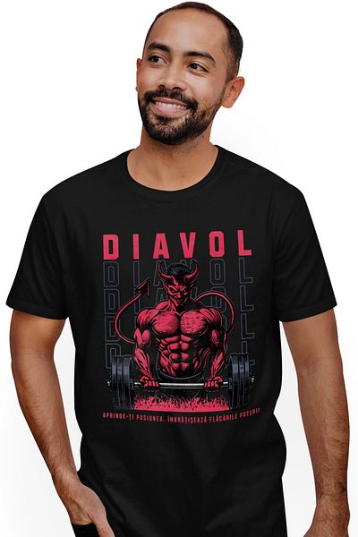 StoryGift Romania Men's T-Shirt Devil Lifting Weights. Ignite Your Passion. Bodybuilding With Print On Top