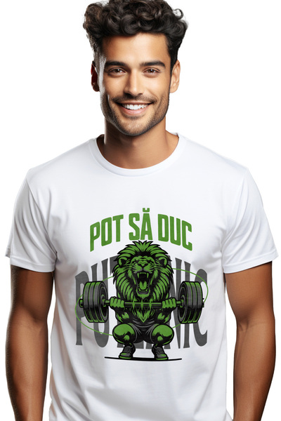 StoryGift Romania Tricou Barbati Leu Puternic Ridicand Greutati Gym, Text Pot...