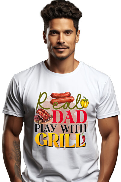 StoryGift Romania Tricou Barbati Cu Mesajul "real Dad Play With Grill", Tatal...