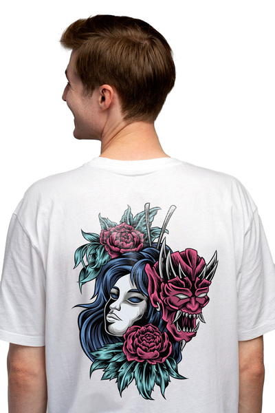 StoryGift Romania Tricou Barbati Cu Monstru, Femeie, Cap De Demon, Flori, Fru...