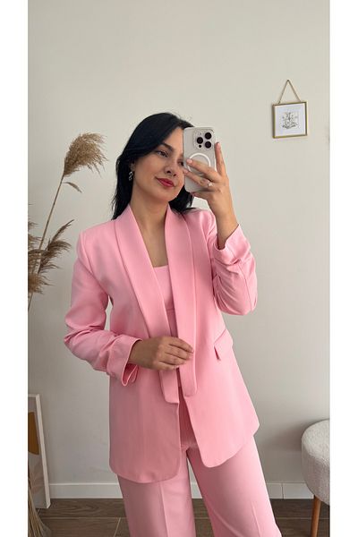 DUSOHOME Gathered Sleeve Blazer Jacket