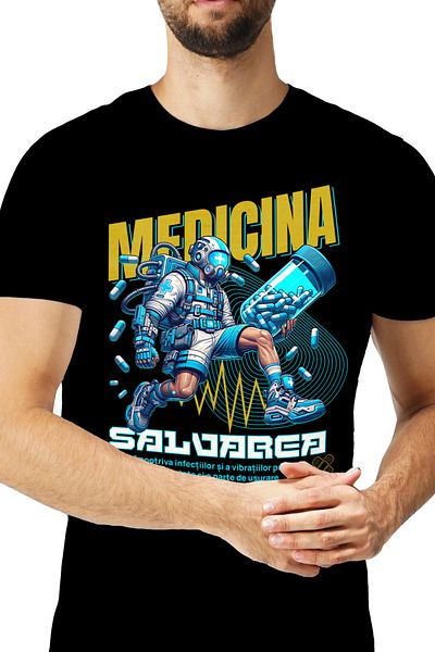 StoryGift Romania Tricou Barbati Medicina Salvarea Omenirii Santate Om Cu Pastile Cu Imprimeu Pe Fata, 100% Stg
