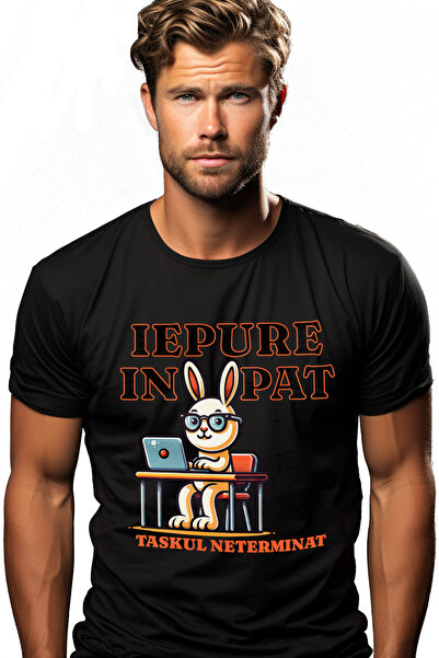 StoryGift Romania Tricou Barbati Iepure Lucreaza De Acasa In Pat Task Netermi...