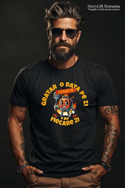 StoryGift Romania Tricou Barbati Iubitorii De Gratar O Dat Ape Zi In Fiecare Zi Cu Imprimeu Pe Fata, 100% Bustg
