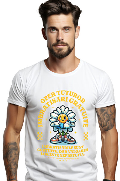StoryGift Romania Tricou Barbati Ofer Tuturor Imbratisari Gratuite - Floare F...