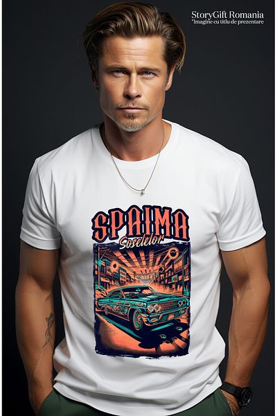 StoryGift Romania Tricou Barbati Spaima Soselelor, Masina Vintige Cursa Ilegale Viteza Cu Imprimeu Pe Fata, Stg