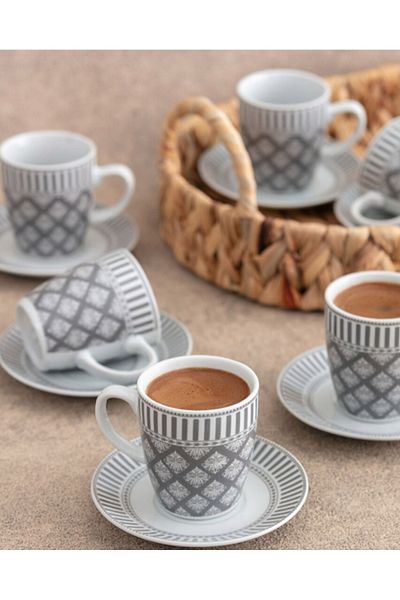 LC Waikiki Lcw Home Gray Printed Porcelain Cups Set of 6 (P&M)