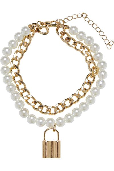 Urban Classics Unisex Padlock Pearl Layering Bracelet