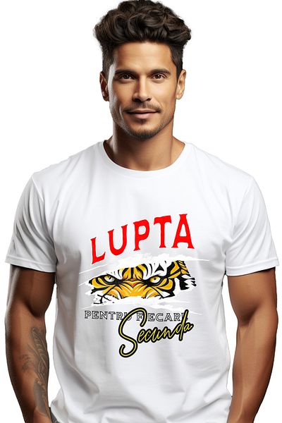 StoryGift Romania Men's T-Shirt Eyes of the Tiger, Fight for Every Second, Motivational with Print on Fstg