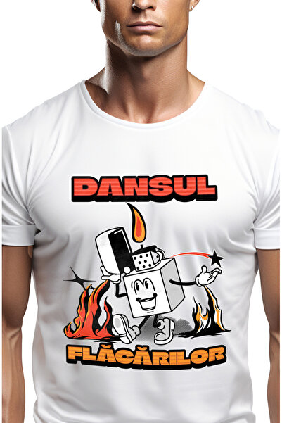 StoryGift Romania Tricou Barbati Dansul Flacarilor Bricheta Vesela Cu Imprime...