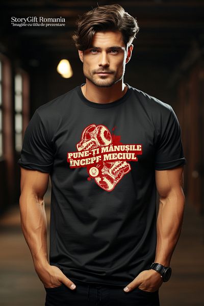 StoryGift Romania Tricou Barbati Manusi De Box Joc De Contact Pune-ti Manusile Cu Imprimeu Pe Fata, 100% Bumstg