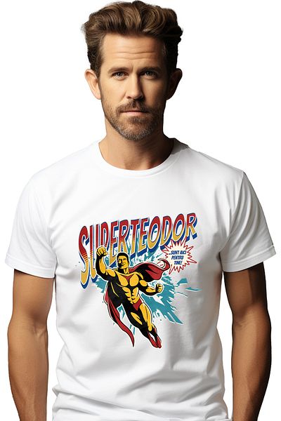 StoryGift Romania Men's T-Shirt Super Teodor, Superhero I'm Here For You With Print On The Front, 100% Bum Stg