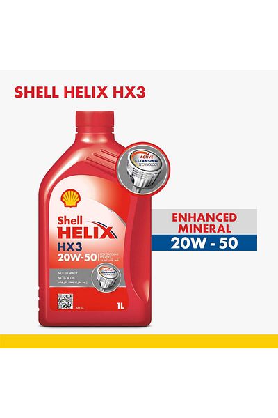 SHELL Shell Helix HX3 20W-50 Petrol Engine Oil / Carton (12 x 1 liter cans) - Reliable performance and effective engine cleaning
