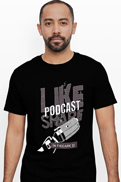 StoryGift Romania Tricou Barbati Microfon De Pdcast Like Ands Share Discutii ...