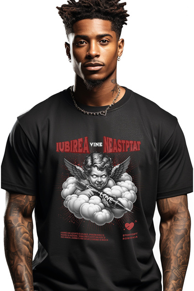 StoryGift Romania Tricou Barbati Iubirea Vine Neasteptat Inger Diavol Cu Arma...