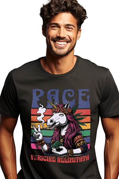 StoryGift Romania Tricou Barbati Unicorn Fericit Pace Si Fericire Nelimitata,...