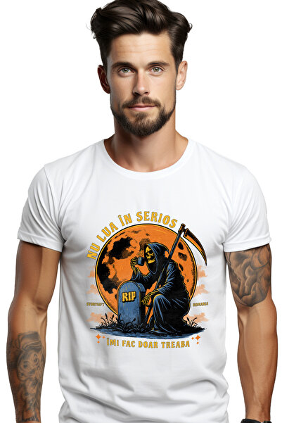 StoryGift Romania Tricou Barbati Moartea Cu Cafea Si Coasa La Mormant Nu Lua ...