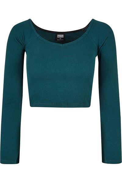 Urban Classics Damen Ladies Short Rib Wide V-neck Longsleeve