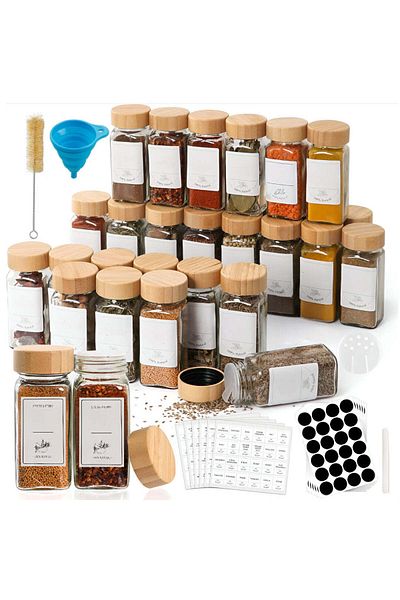 Köken Set 24 Recipiente Condimente 120 Ml, Dozatoare/perie/etichete/capac Etanș Bambus, Borcane Condimente