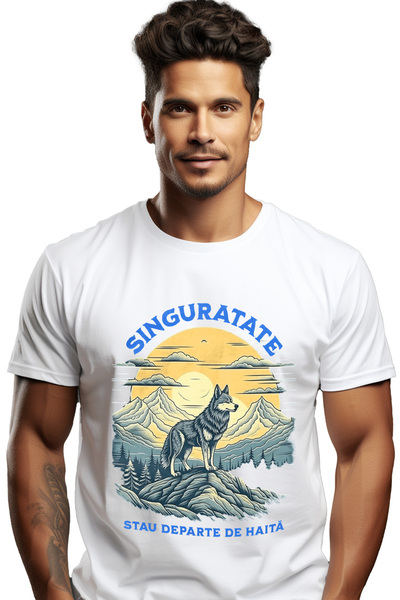 StoryGift Romania Men's T-Shirt Wolf On The Mountain Message Loneliness Far F...