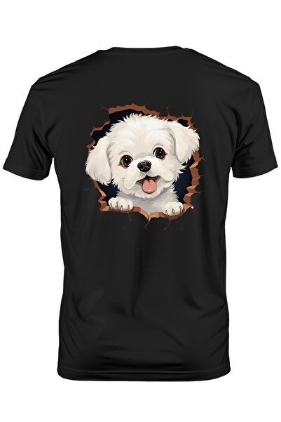 StoryGift Romania Tricou bărbătesc cu un cățeluș Bichon Frise, câine, animal de companie, ilustrație, vesel, B Stg