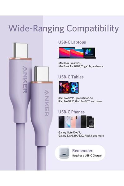 Anker Anker PowerLine III Type-C to Type-C Fast Charging Cable, 1.8m, Purple