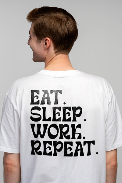 StoryGift Romania Tricou Barbati Cu Mesajul "eat. Sleep. Work. Repeat." - Man...