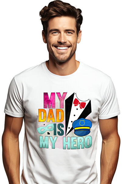 StoryGift Romania Tricou Barbati Cu Mesajul "my Dad Is My Hero", Tata, Ilustr...