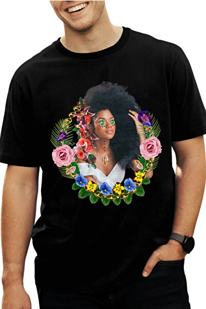 StoryGift Romania Tricou Barbati Cu Portret Femeie Par Cret, Make Up Turcoaz,...