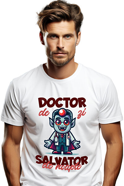 StoryGift Romania Tricou Barbati Doctor Vampir Text Doctor De Zi, Salvator De...
