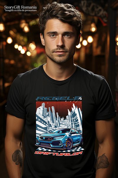 StoryGift Romania Tricou Barbati Regele Drifturilor Masina In Oras Viteza Viata De Noapte Cu Imprimeu Pe Fat Stg