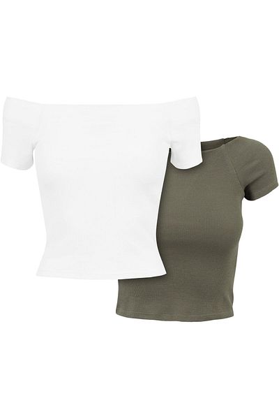 Urban Classics Damen Ladies Off Shoulder Rib Tee 2-pack