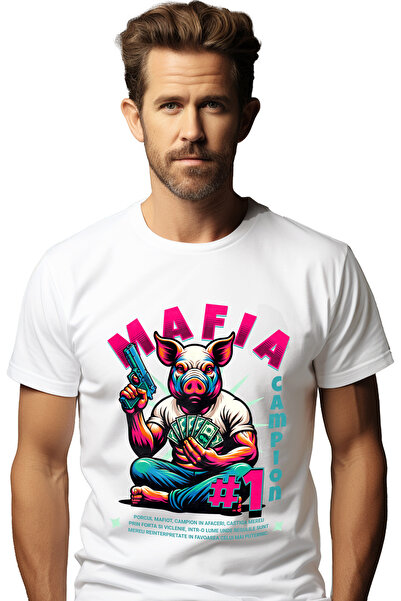StoryGift Romania Tricou Barbati Porcul Mafiot Campion Cu Pistol Si Dolari Am...