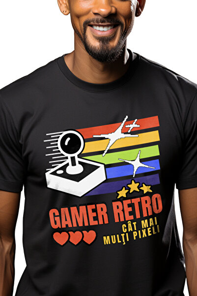 StoryGift Romania Tricou Barbati Gamer Retro. Cat Mai Multi Pixeli Veteran Cu...