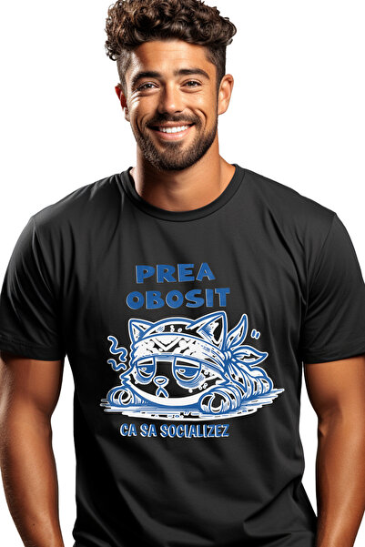 StoryGift Romania Tricou Barbati Pisica Trista Prea Obosit Ca Sa Socializez C...