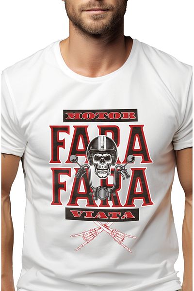 StoryGift Romania Tricou Barbati Fara Motor Fara Viata Craniu Cu Casca Viteza Cu Imprimeu Pe Fata, 100% Bumbstg