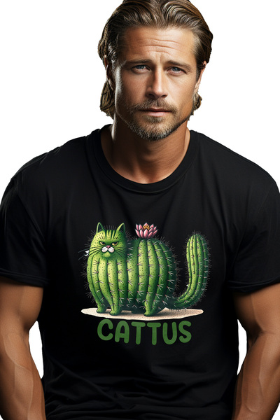 StoryGift Romania Tricou Barbati Cu Pisica Sub Forma De Cactus Cu Mesajul "ca...