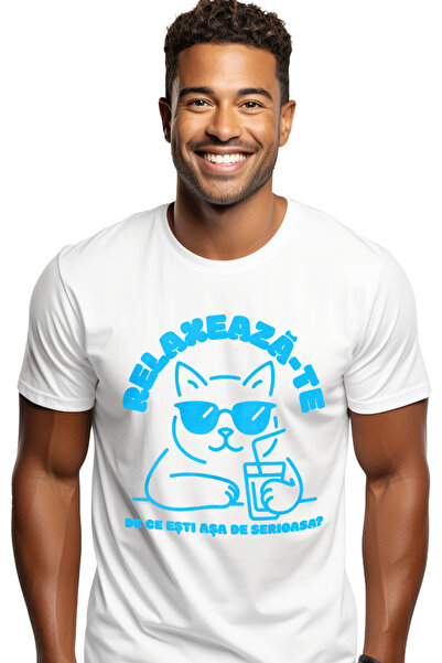 StoryGift Romania Ανδρικό T-shirt Γάτα με γυαλιά ηλίου και αναψυκτικό, Αστείο...