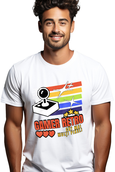 StoryGift Romania Tricou Barbati Gamer Retro. Cat Mai Multi Pixeli Veteran Cu...