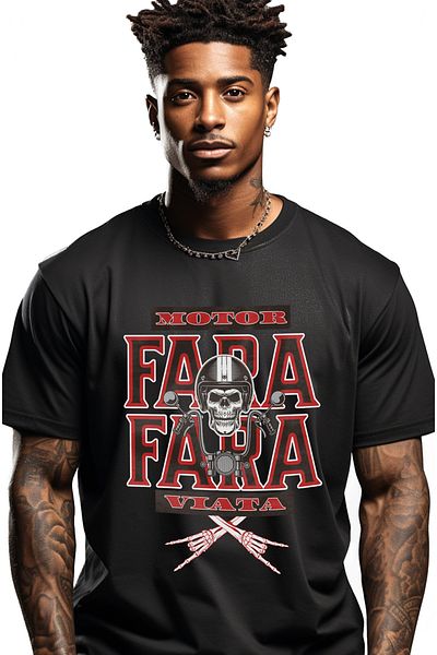 StoryGift Romania Tricou Barbati Fara Motor Fara Viata Craniu Cu Casca Viteza Cu Imprimeu Pe Fata, 100% Bumbstg